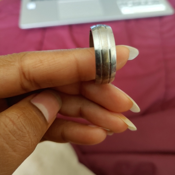 Men's Stainless Steel Ring/Band with Gold Colour Center Strip - Picture 4 of 6